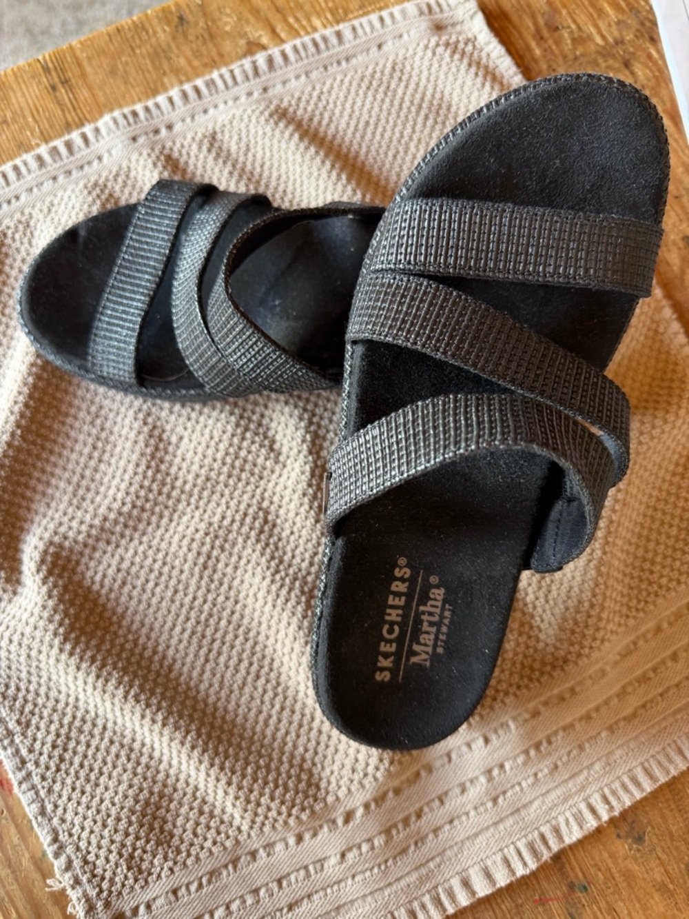 Skechers Black Triple-Strap Slip-On Sandals